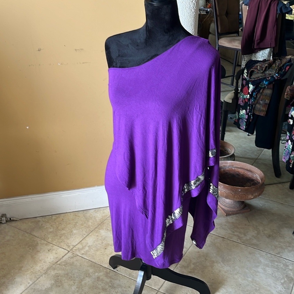 La Cite sequin one shoulder cape formal dress Size L